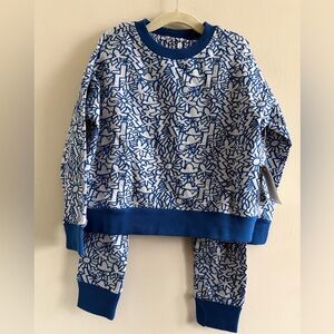 New! Open Edit Blue & White Patterned Sweatshirt Set